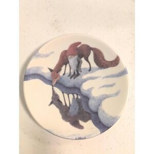 Vintage Lennart Helji Arabian Finland Small Plate Gnome & Fox the Watering Hole